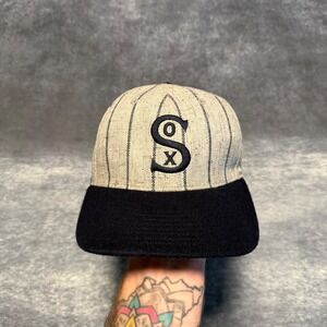 American Needle Chicago White Sox Pinstripe Wool Cap in Cream and Black size 7